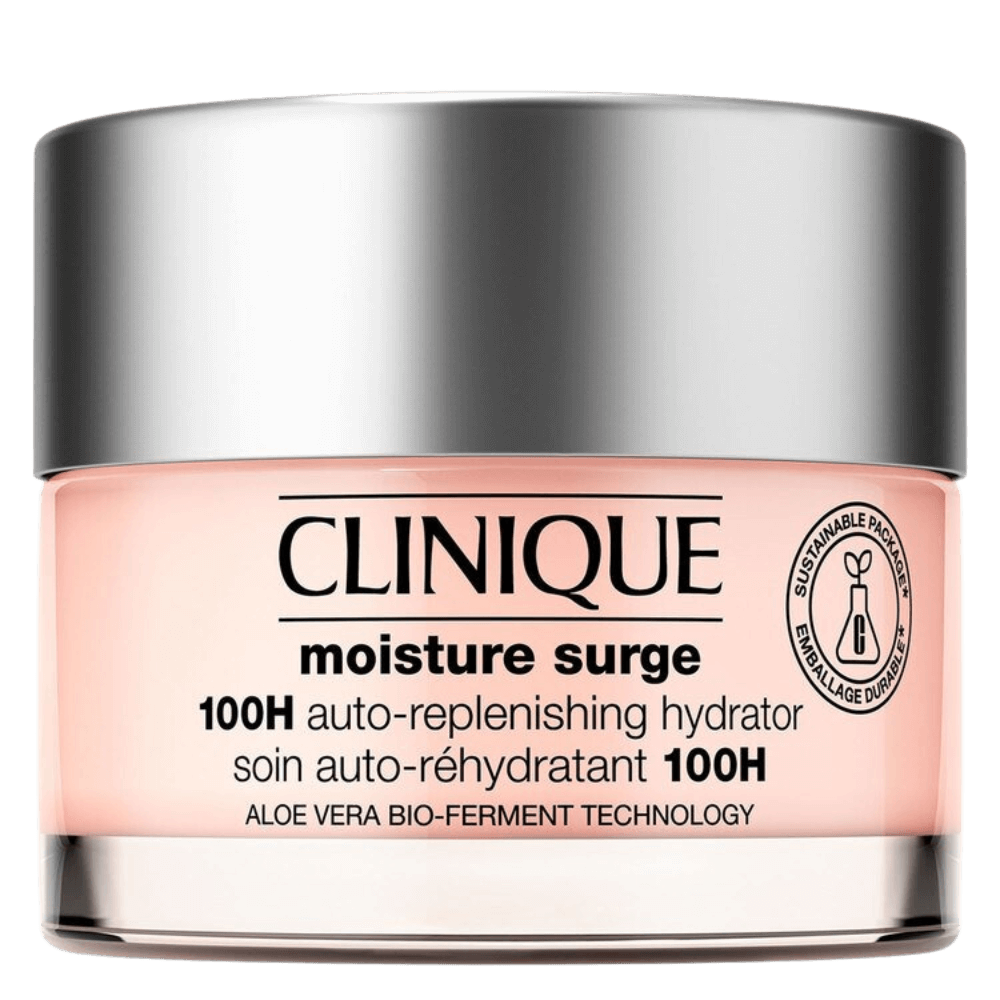 Burk med Clinique Moisture Surge 100H auto-replenishing hydrator.