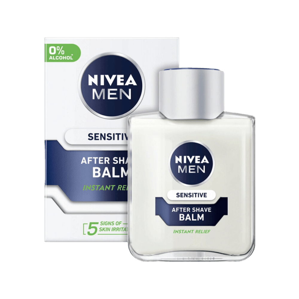 Nivea Men Sensitive After Shave Balm 100 ml for instant relief from skin irritation.