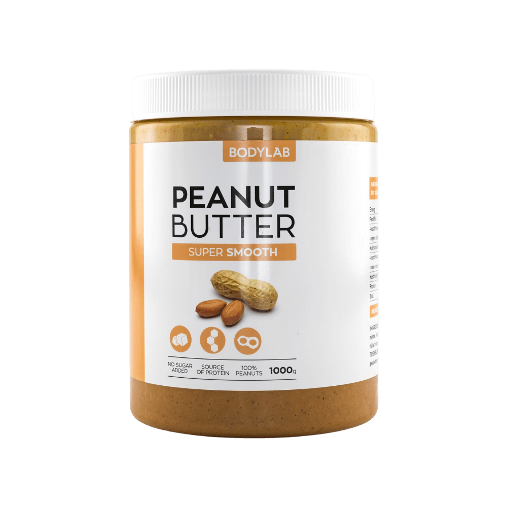 Bodylab Peanut Butter Super Smooth, 100% jordnötter utan tillsatt socker, proteinrikt jordnötssmör i burk, 1000 g.