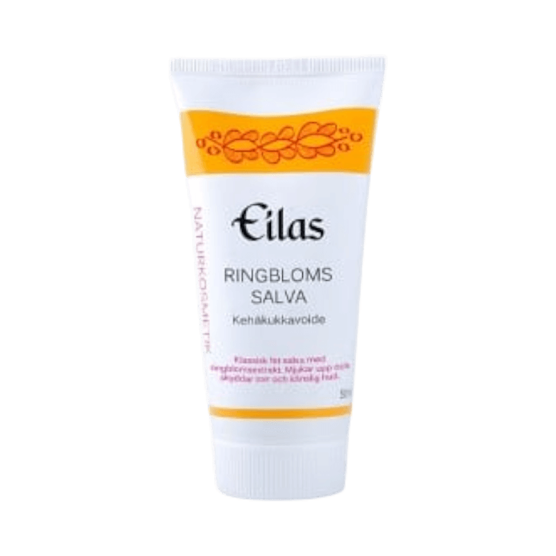 Eilas ringblomssalva med naturliga ingredienser för att lugna, mjukgöra och skydda känslig hud.