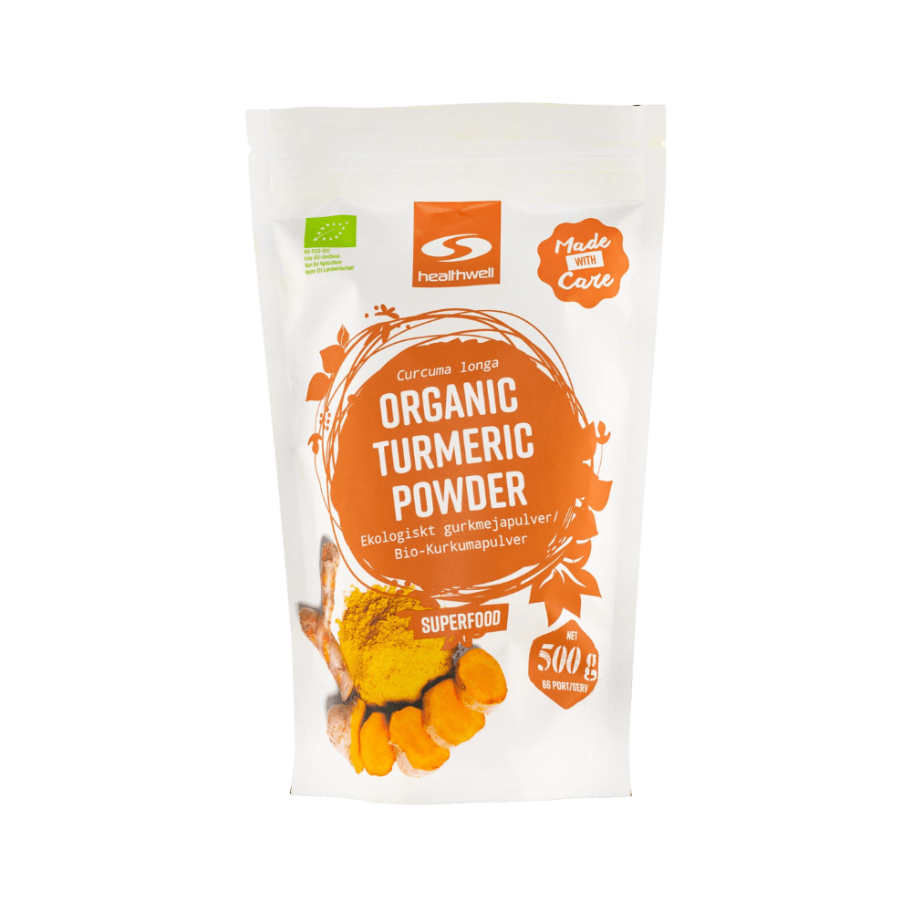 Healthwell Organic Turmeric Powder, 500 g, ekologiskt gurkmejapulver, superfood.