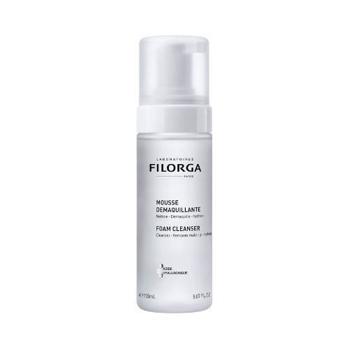 Filorga Foam Cleanser, vit flaska på 150 ml, mild skumrengöring för ansiktet som avlägsnar smuts och makeup.