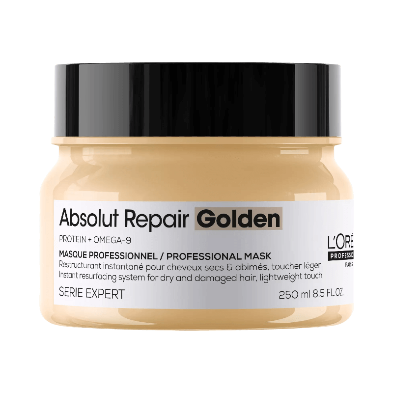 L’Oréal Absolut Repair Gold hårmask som reparerar torrt och skadat hår med protein och omega-9.