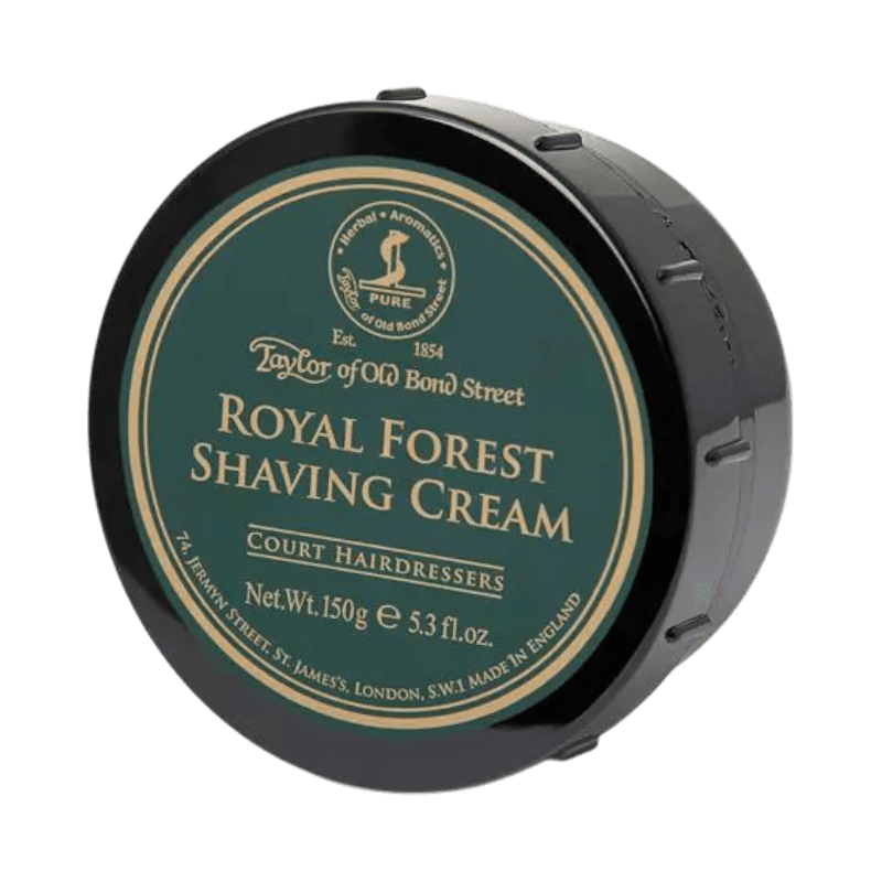 Taylor of Old Bond Street Royal Forest – klassisk rakkräm i burk med frisk skogsdoft, 150 g.