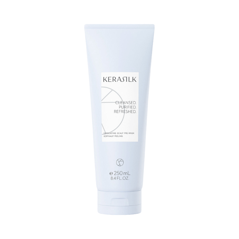 Kerasilk Exfoliating Scalp Pre-Wash i en vit tub, 250 ml, djuprengöring för hårbotten före schamponering.