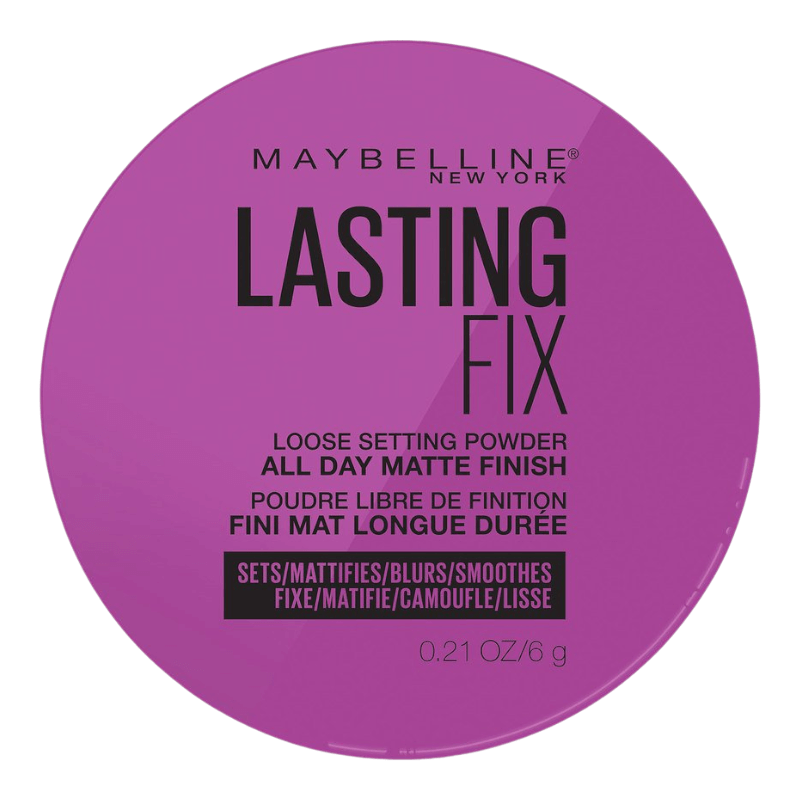 Maybelline Lasting Fix Loose Setting Powder, ett löspuder som ger en matt finish och långvarig fixering av sminket.