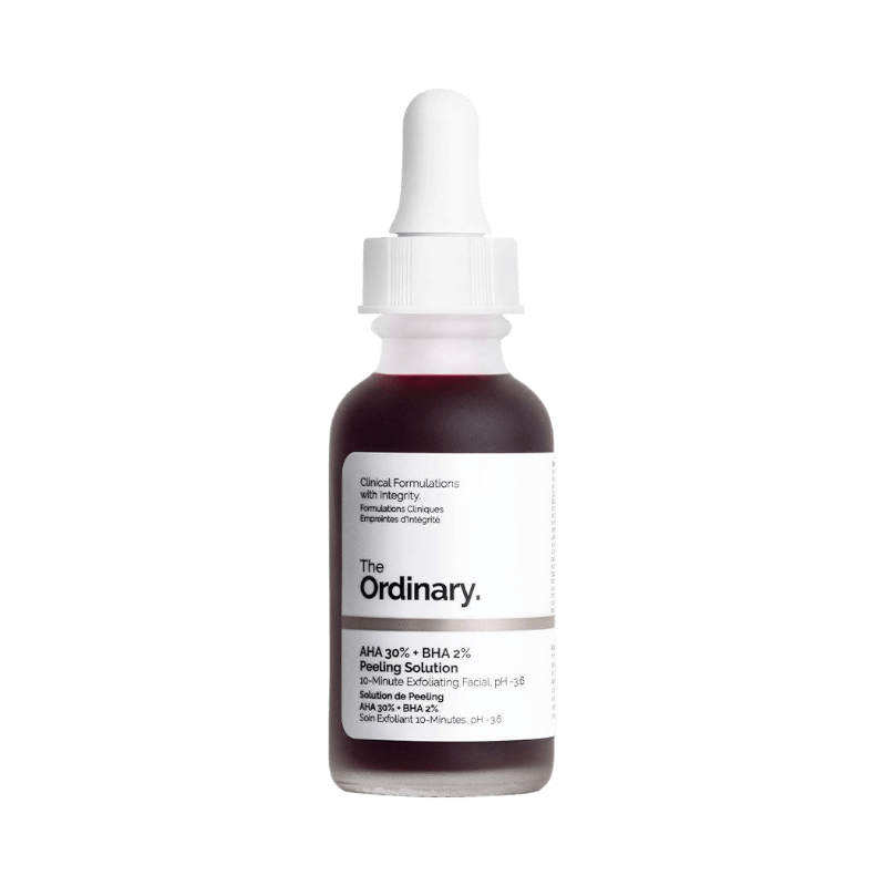 The Ordinary AHA 30% + BHA 2% Peeling Solution, exfolierande ansiktsbehandling för hudvård med syror.