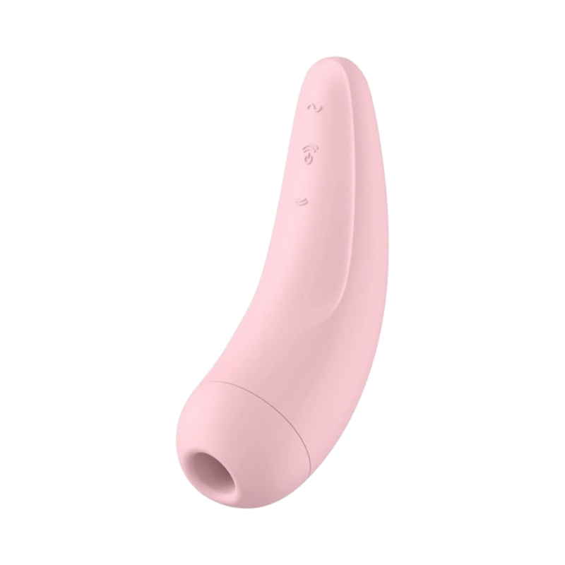 Satisfyer Curvy 2+, rosa lufttrycksvibrator med appstyrning för anpassad stimulering.