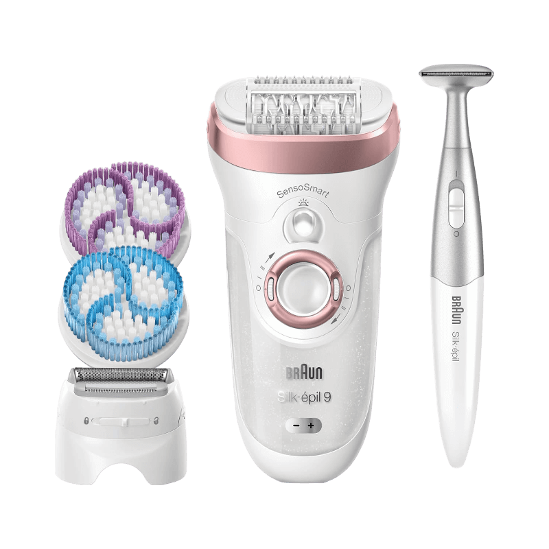 Braun Silk-épil 9 SkinSpa 9-980 med SensoSmart. Epilator med massageborstar och flera tillbehör