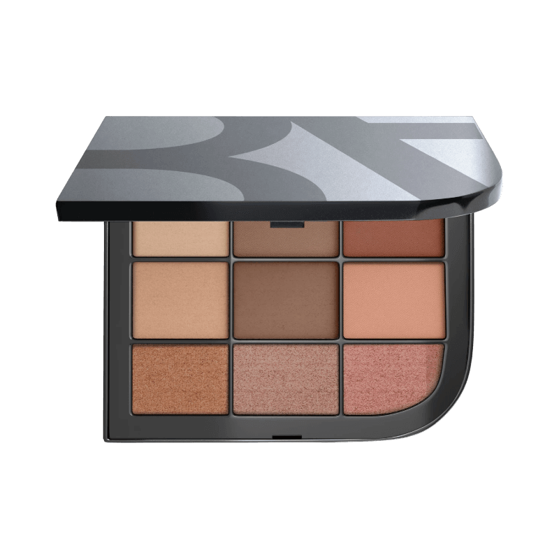 BeautyAct Bare To Go ögonskuggspalett med 9 mjuka, jordnära nyanser i både matta och skimrande toner.