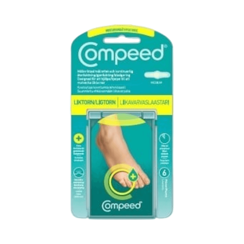 Fuktgivande Compeed liktornsplåster för effektiv lindring och behandling av liktornar på fötterna.