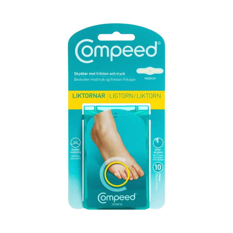 Compeed liktornsplåster för skydd mot friktion och tryck samt snabb lindring av smärta vid liktornar.
