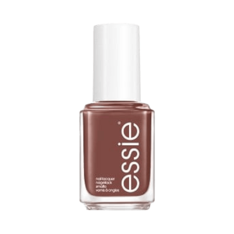 Essie nagellack i nyansen Clothing Optional 497 – varm brunrosa ton med glansig finish.
