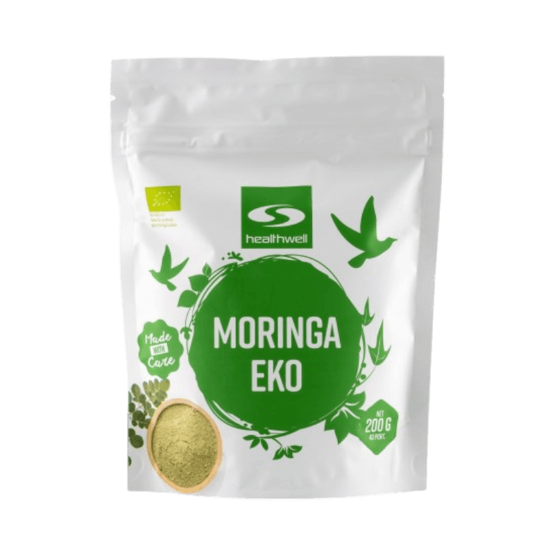 Healthwell Moringa EKO – 200 g ekologiskt pulver för smoothies, drycker eller matlagning.