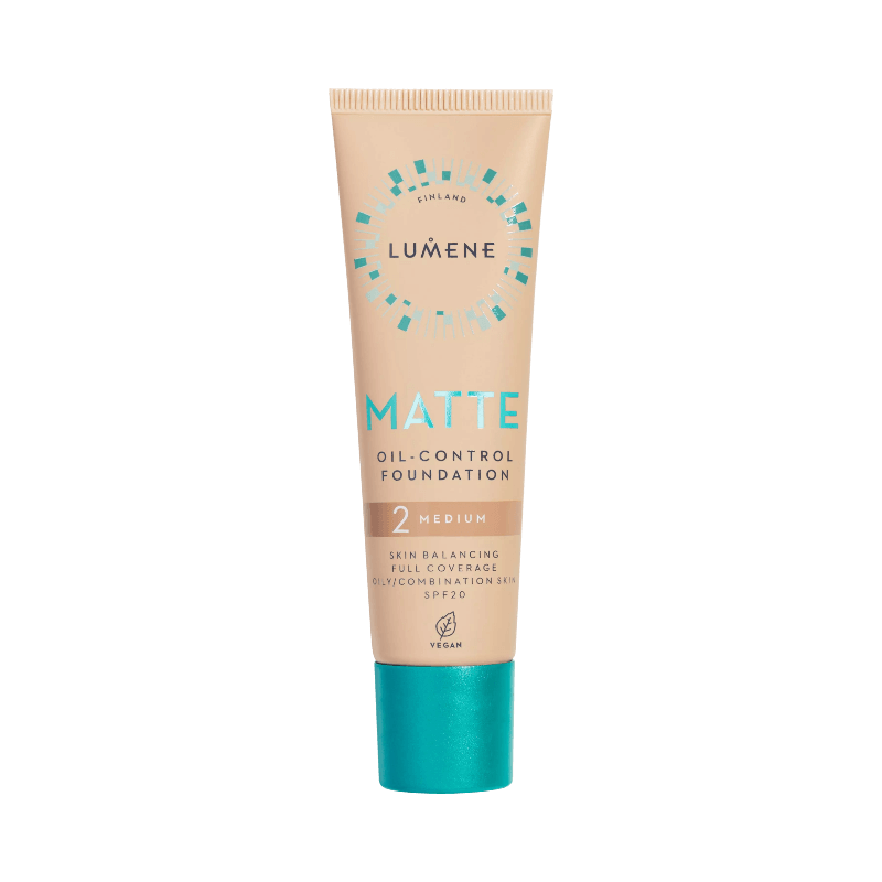 Lumene Matte Oil-Control foundation för fet och kombinerad hud med SPF20 och full täckning.