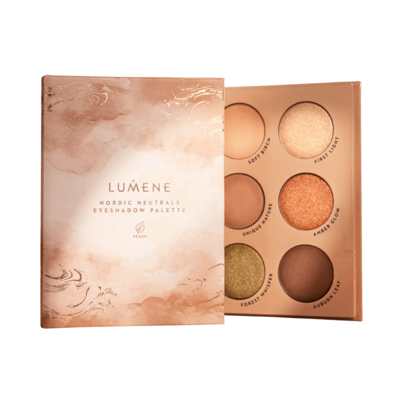 Lumene Nordic Neutrals ögonskuggspalett med sex naturliga nyanser inspirerade av nordisk natur.