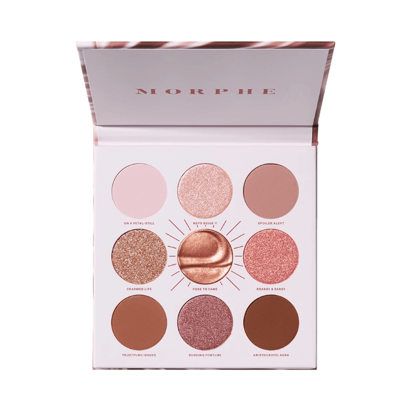 Morphe Rose To Fame palett med 9 rosatonade nyanser, perfekta för glamorösa ögonlooker.