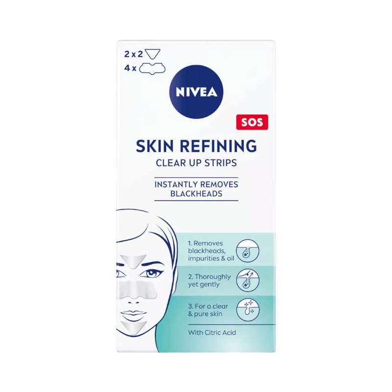 NIVEA Clear-Up Strips som varsamt avlägsnar pormaskar, olja och orenheter för ren hud.