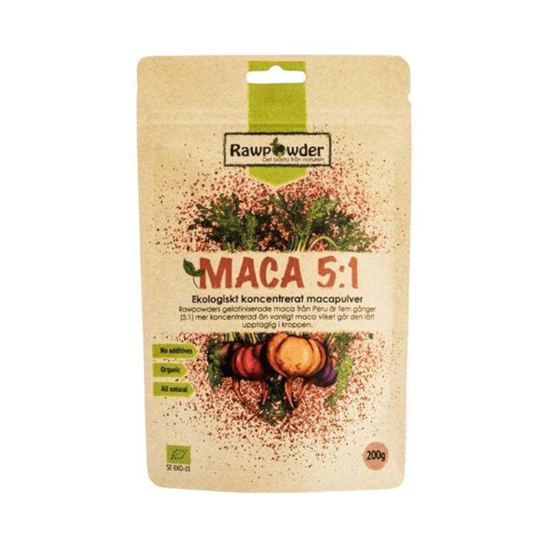 Rawpowder Maca 5:1 koncentrerat macapulver, ekologiskt och lättupptagligt, 200 gram.