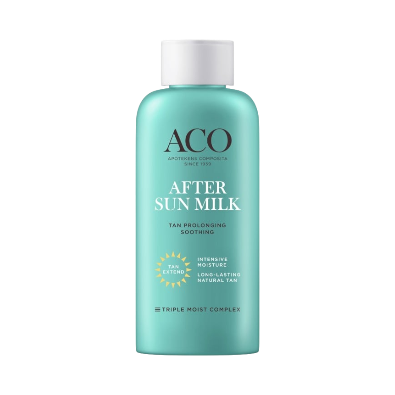 ACO After Sun Milk som förlänger solbrännan och lugnar huden med långvarig återfuktning.