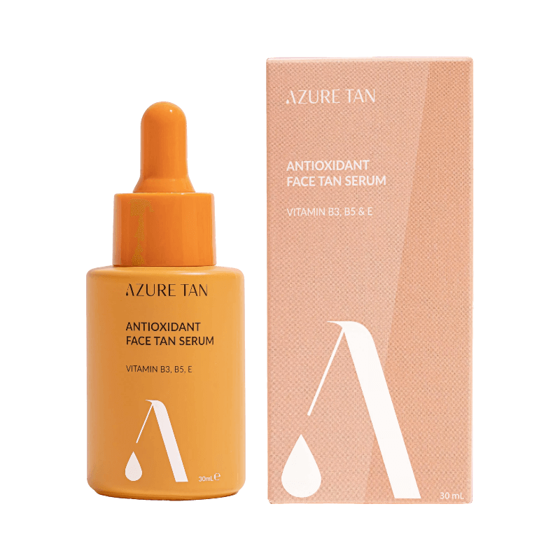 Azure Tan antioxidant self-tanning serum med vitamin B3, B5 och E i 30 ml dropperflaska