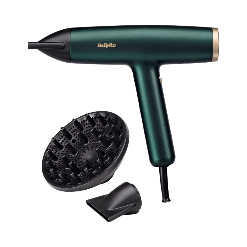 BaByliss Air Power Pro hårfön i elegant design – hög prestanda med stylingmunstycken och diffuser.