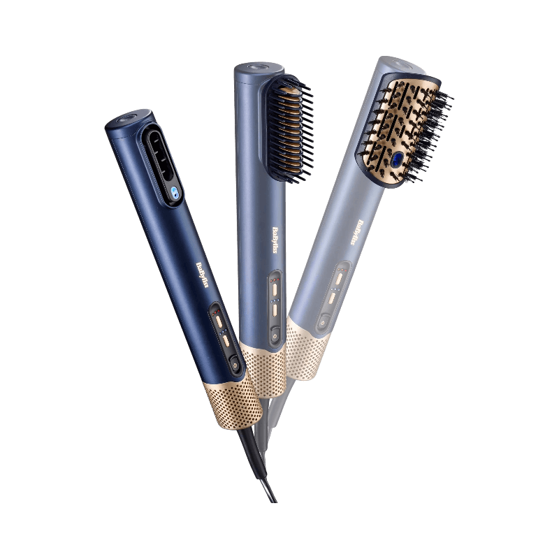 BaByliss Air Wand i navy blå – multifunktionellt stylingverktyg med borsthuvuden för volym och form.