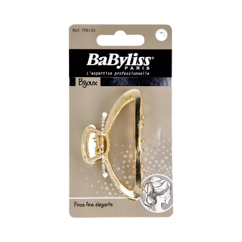 Elegant guldig hårklämma från BaByliss med pärldetaljer för stilfull uppsättning.