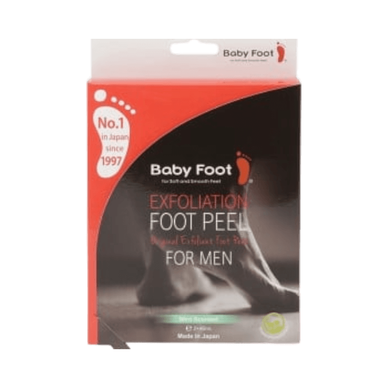 Baby Foot exfolierande fotmask för män – tar bort död hud och mjukar upp fötterna effektivt.