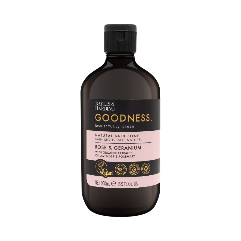 Baylis & Harding Goodness badskum med ros och geranium, 500 ml veganskt badskum