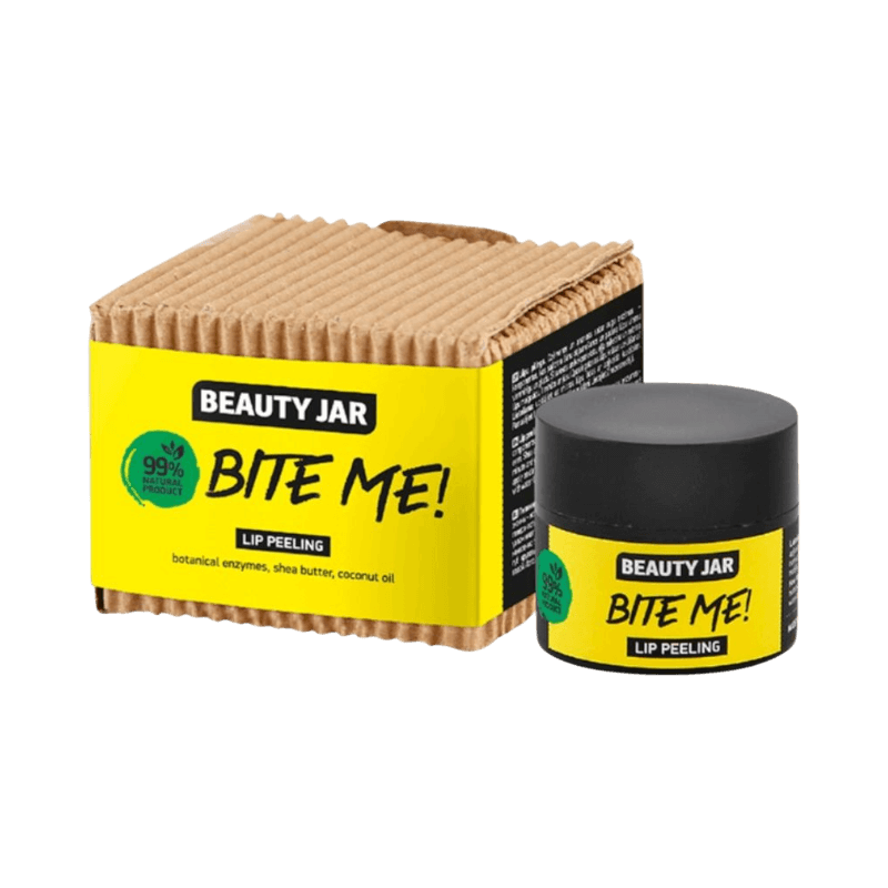 Beauty Jar Bite Me Lip Peeling – naturlig läppskrubb med sheasmör och kokosolja i miljövänlig förpackning.