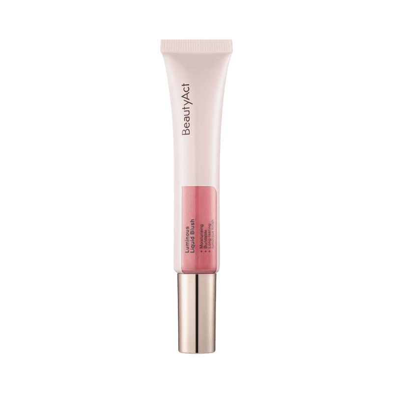 BeautyAct Luminous Liquid Blush i nyansen Berry Dreams – flytande rouge i rosa tub med metallapplikator