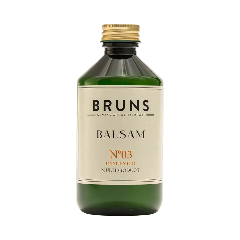 Bruns oparfymerat balsam No 03 i grön glasflaska med skruvlock, 330 ml.
