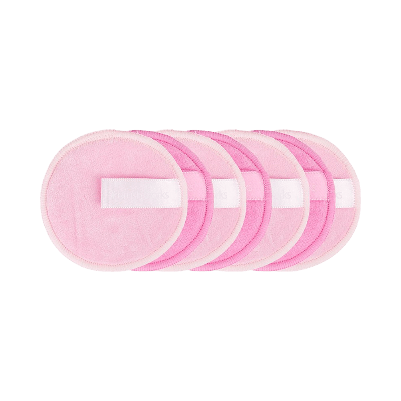 Brushworks rosa mikrofiberpads med rem – återanvändbara rengöringsrondeller i 7-pack för skonsam rengöring