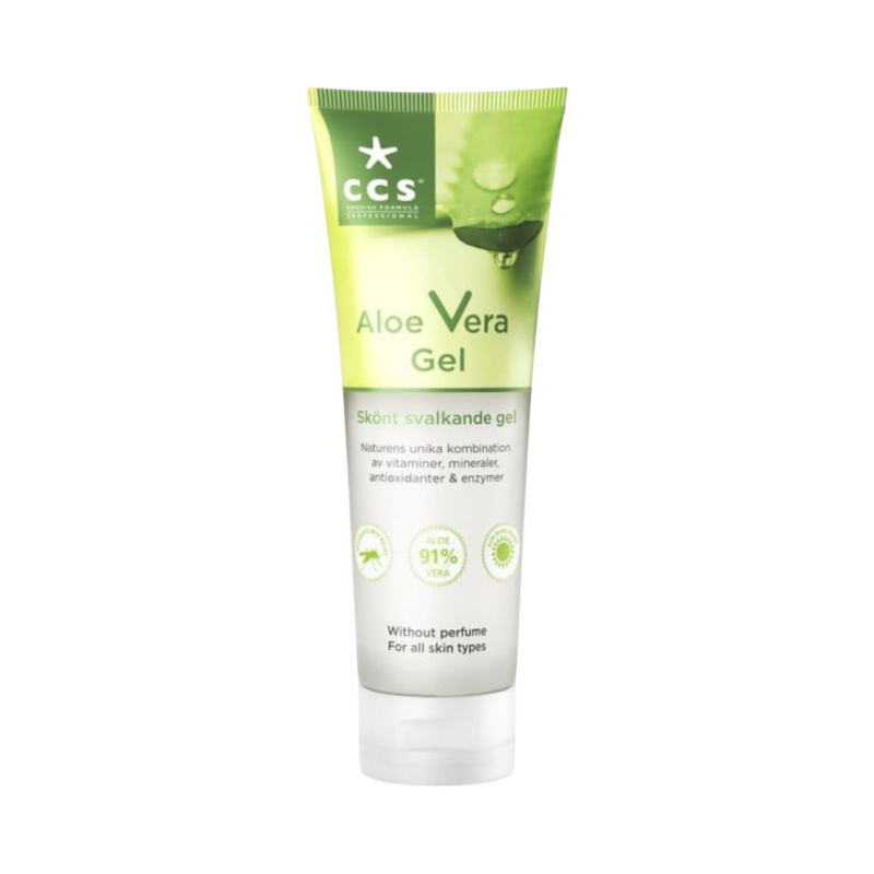 CCS Aloe Vera Gel med 91 % aloe vera för svalkande och parfymfri hudvård efter solning.