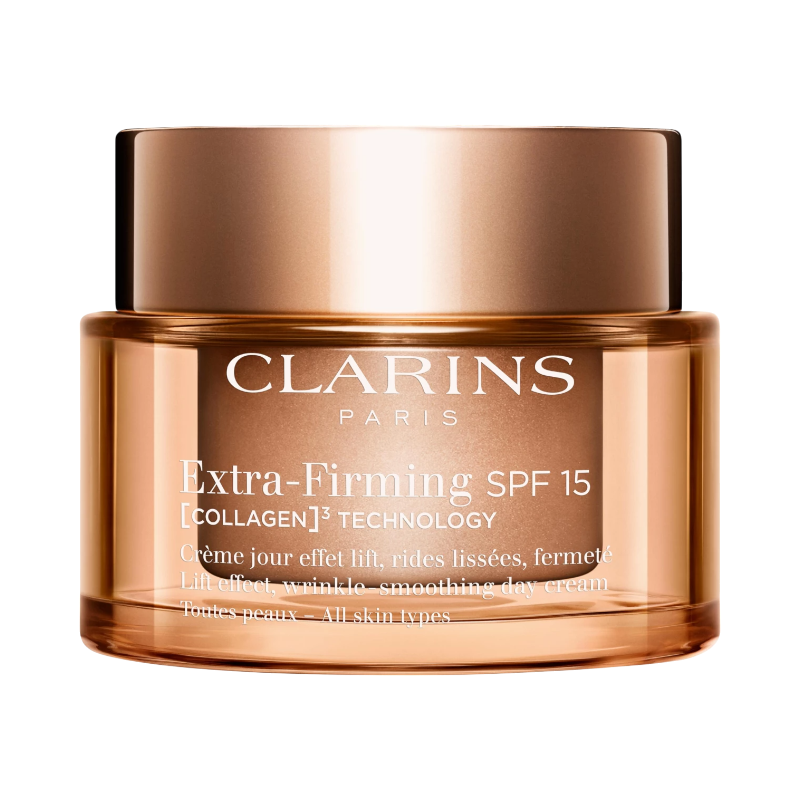 Clarins Extra-Firming dagkräm med kollagen och SPF15 för fastare hud.