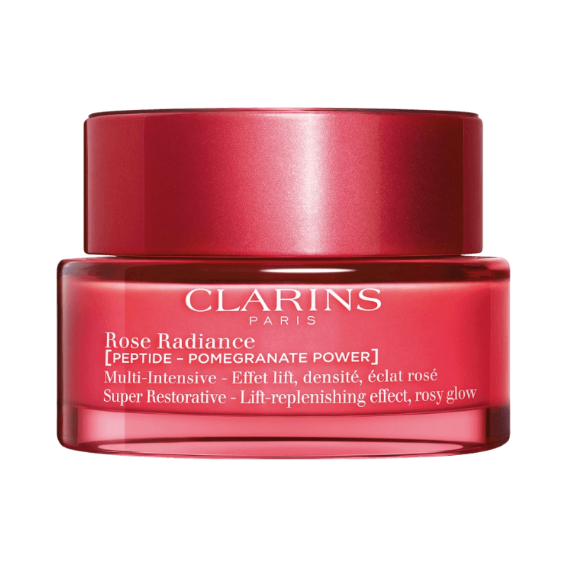 Clarins Rose Radiance dagkräm 50 ml med granatäpple och peptider för rosig lyster.