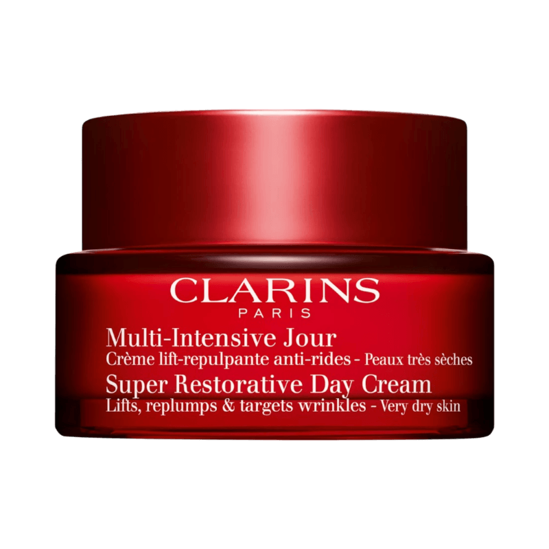 Clarins dagkräm som lyfter, fyller ut och reducerar rynkor för mycket torr hud.