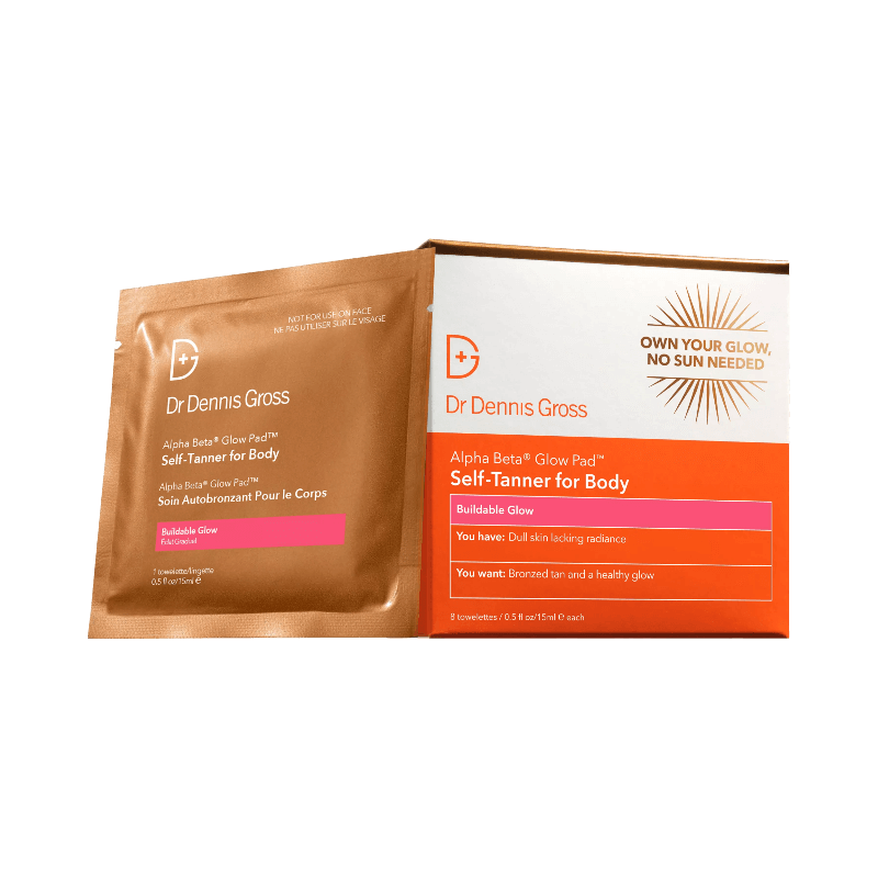 Dr Dennis Gross Alpha Beta Glow Pad för kroppen – brun utan sol-servett som ger gradvis lyster och solkysst hud