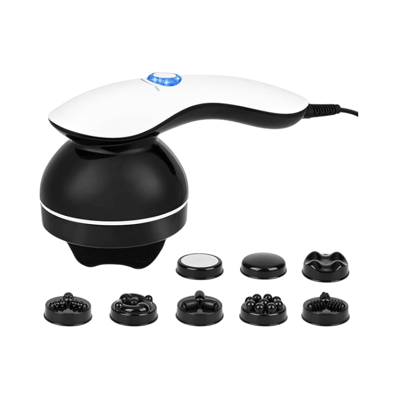 Elektrisk anti-cellulit massageapparat med flera munstycken för djupgående behandling.
