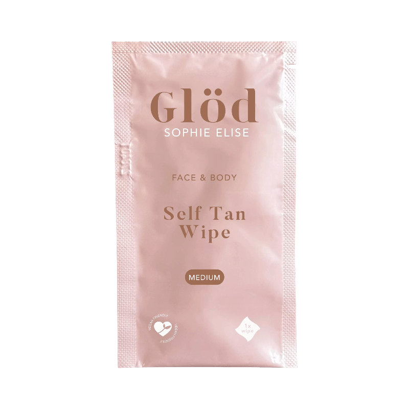 Glöd Sophie Elise Self Tan Wipe – brun utan sol-servett för ansikte och kropp, ger medium-tonad solbränna