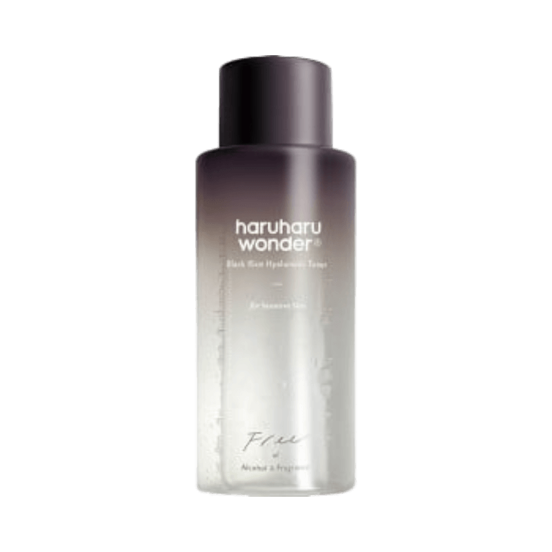 Haruharu Wonder toner med svart ris och hyaluronsyra för känslig hud utan parfym.