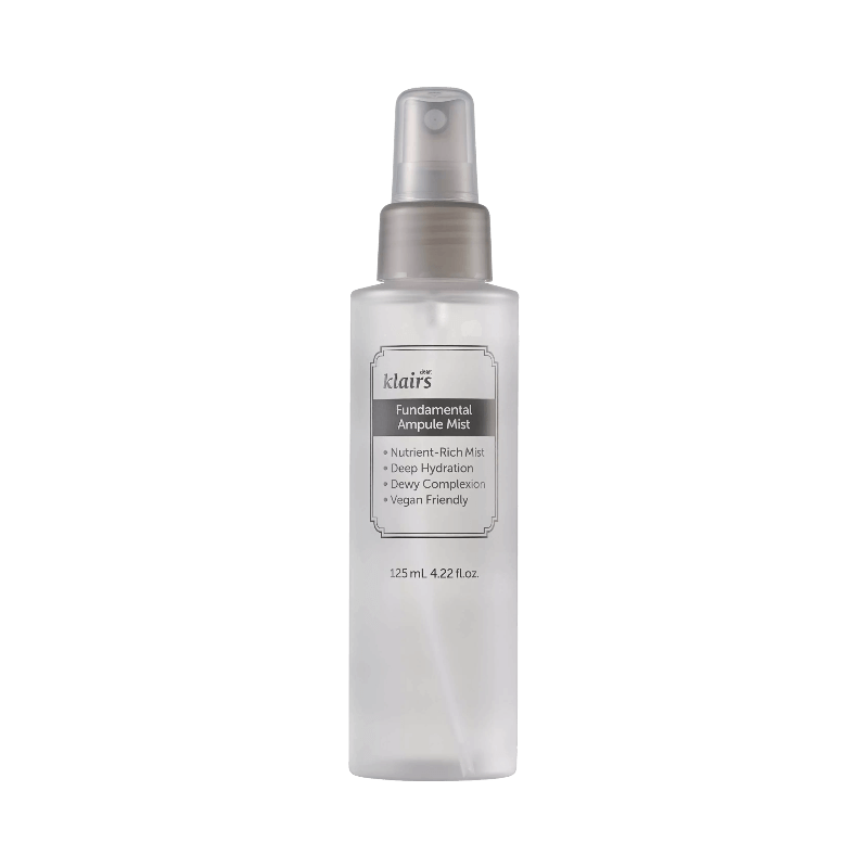 Klairs Fundamental Ampoule Mist i sprayflaska med näringsrik och vegansk återfuktning, 125 ml.