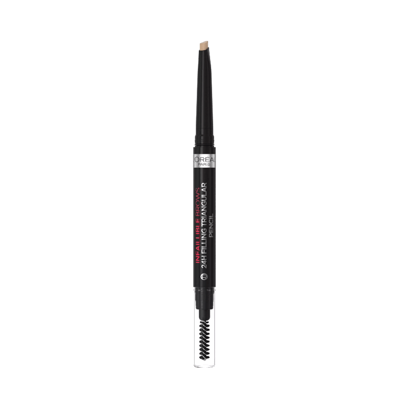 L'Oréal Infaillible Brow Pencil i nyansen 7.0 Blonde med triangulär spets och spoolie