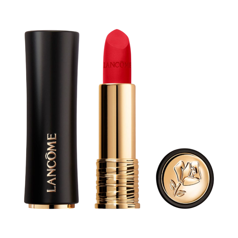 Lancôme L’Absolu Rouge Drama Matte 505 i lyxig hylsa med intensiv röd nyans