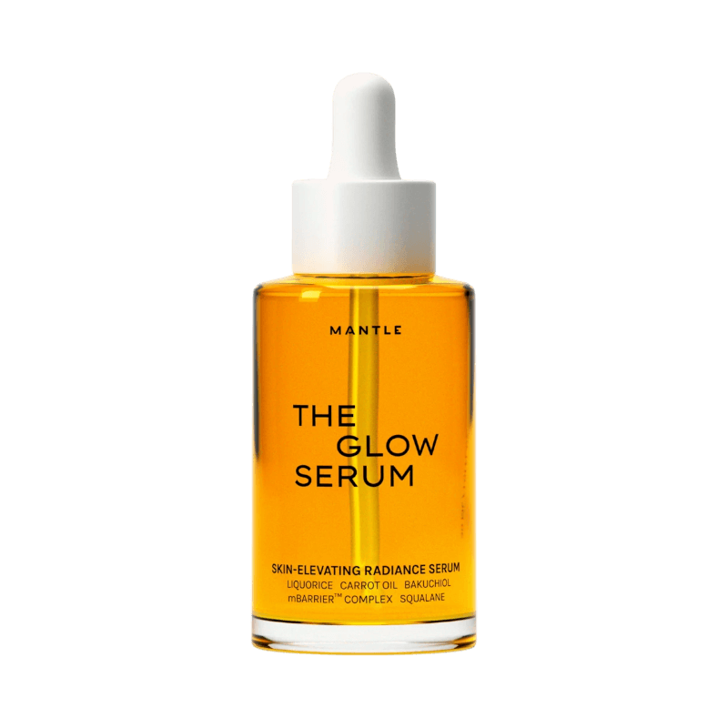 MANTLE The Glow Serum i klar flaska med pipett, ger lyster och stärker hudbarriären.