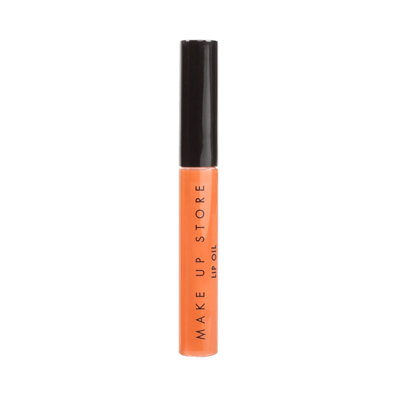 Make Up Store Lip Oil i doften Vanilla – orange läppolja med svart kork för näring och glans