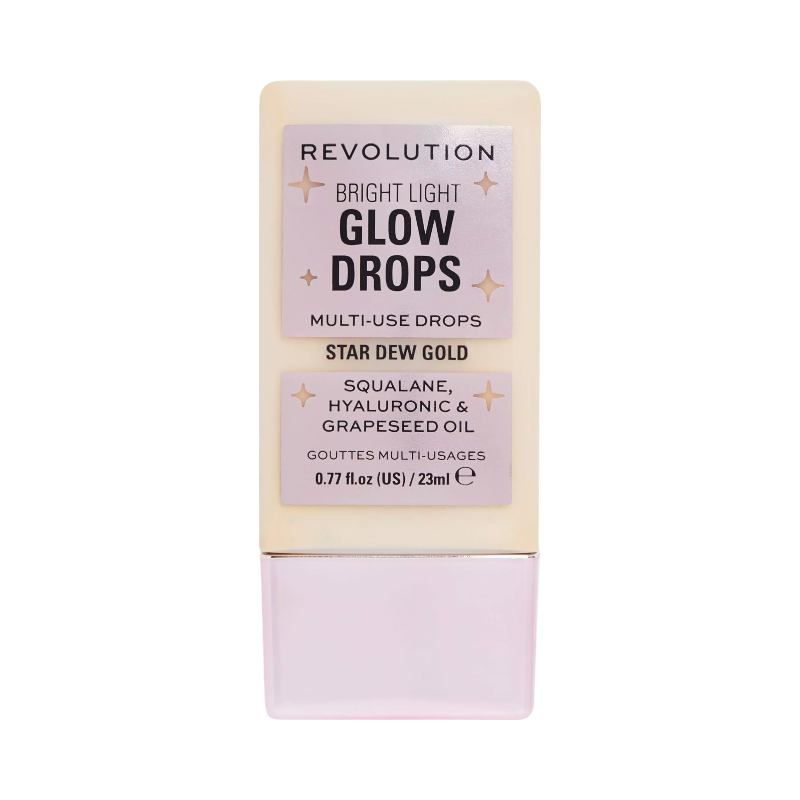 Revolution Bright Light Glow Drops i nyansen Star Dew Gold med squalane och hyaluronsyra.
