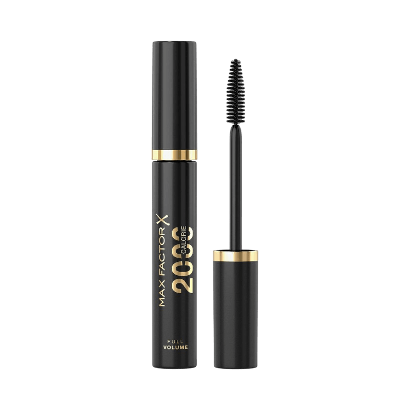 Max Factor 2000 Calorie mascara med öppen borste, ger intensiv volym och definition.