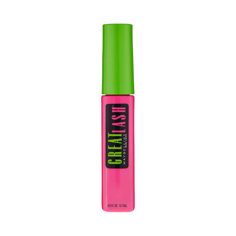 Maybelline Great Lash mascara i svartaste svart med ikonisk rosa och grön förpackning.